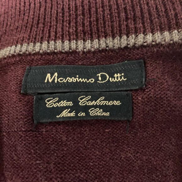 Men's Massimo Dutti Cotton/Cashmere Blend Burgundy Sweater w/Leather, Small - Picture 4 of 5